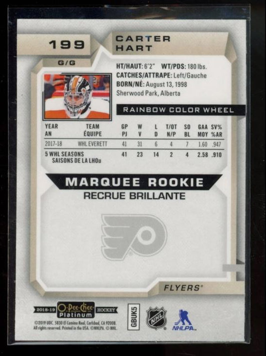 2019 O-PEE-CHEE PLATINUM #199 CARTER HART RAINBOW COLOR WHEEL ROOKIE RC