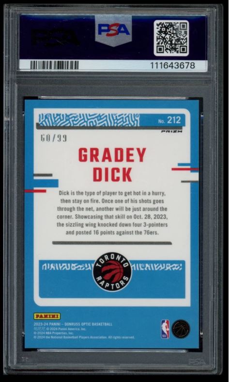 2023 PANINI DONRUSS OPTIC #212 GRADEY DICK RED PRIZM RC RATED ROOKIE /99 PSA 9