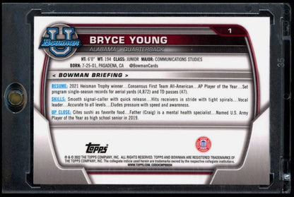 2022 BOWMAN UNIVERSITY CHROME #1 BRYCE YOUNG RC ROOKIE VARIATION SSP