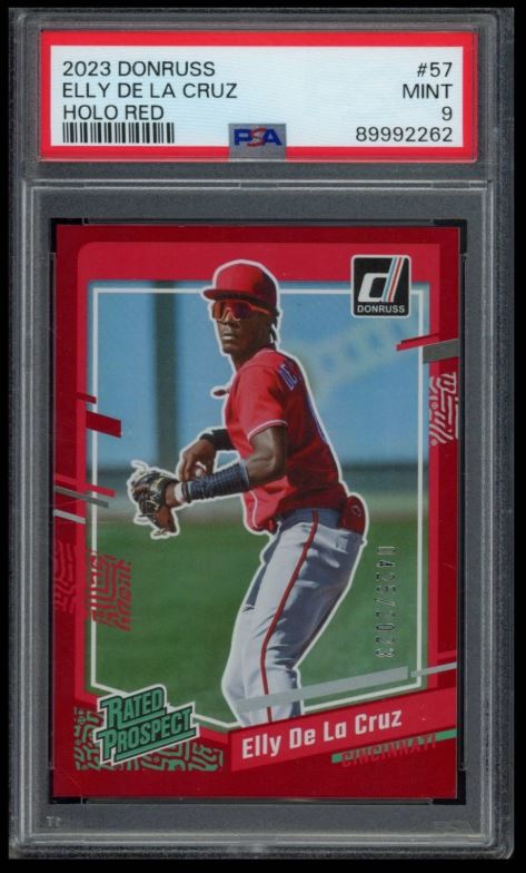 2023 PANINI DONRUSS #57 ELLY DE LA CRUZ HOLO RED RATED PROSPECT /2023 PSA 9