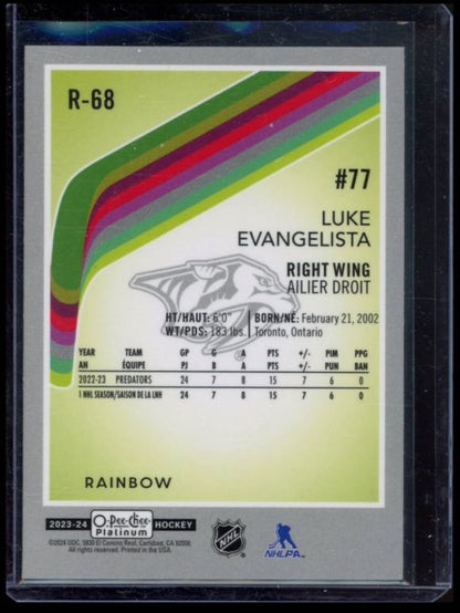 2023 O-PEE-CHEE PLATINUM #R-68 LUKE EVANGELISTA RETRO RAINBOW RC ROOKIE
