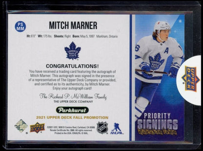 2021 UPPER DECK PARKHURST PRIORITY SIGNINGS EXCLUSIVES MITCH MARNER AUTO SSP /5