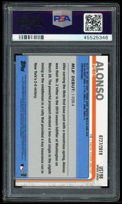 2019 TOPPS UPDATE #US198 PETE ALONSO GOLD RC ROOKIE /2019 PSA 9
