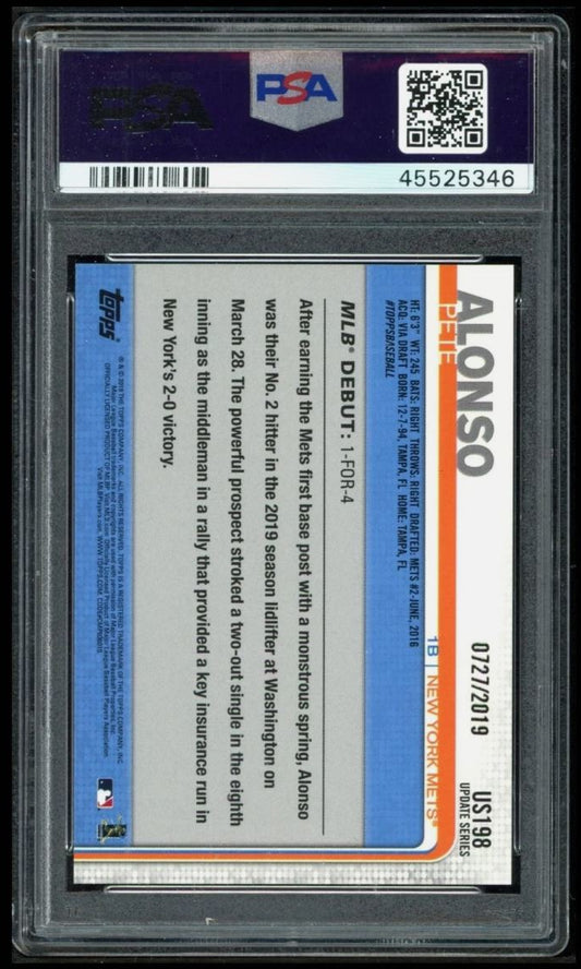 2019 TOPPS UPDATE #US198 PETE ALONSO GOLD RC ROOKIE /2019 PSA 9