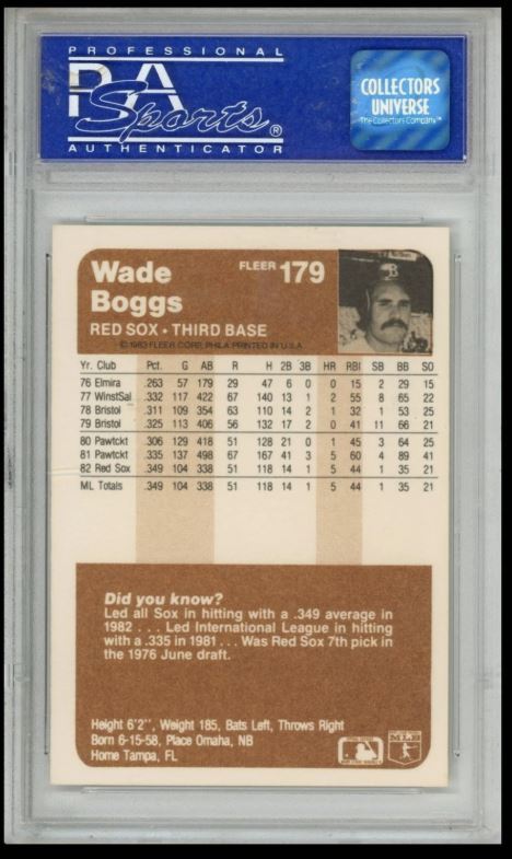 1983 FLEER #179 WADE BOGGS RC ROOKIE PSA 8