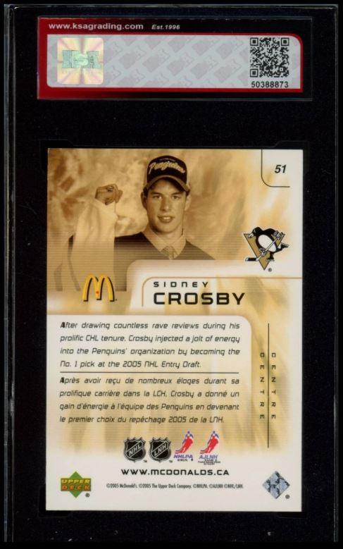 2005 UPPER DECK MCDONALD'S #51 SIDNEY CROSBY RC ROOKIE KSA 9