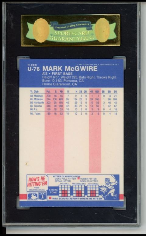 1987 FLEER UPDATE #U-76 MARK MCGWIRE RC ROOKIE SGC 8